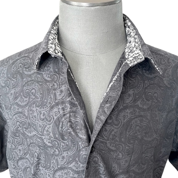 ROBERT GRAHAM Gray Cotton Short Sleeve Button Front Classic Fit Men Dress Shirt - Picture 6 of 10